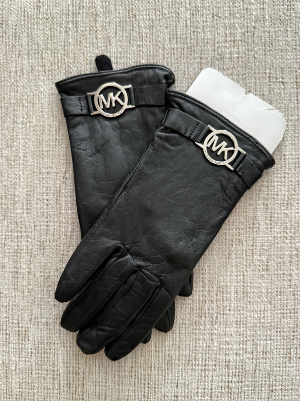 Michael Kors Black Leather MK Logo Gloves